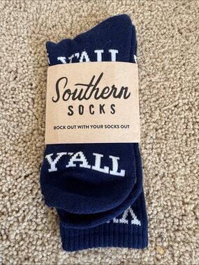 New with tags unisex Navy 'Y'All' Crew Socks. Super soft.